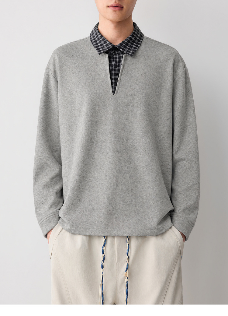 Áo hoodie nam nỉ hai lớp cổ lạnh kiểu giả hai lớp — đen chi tiết 26