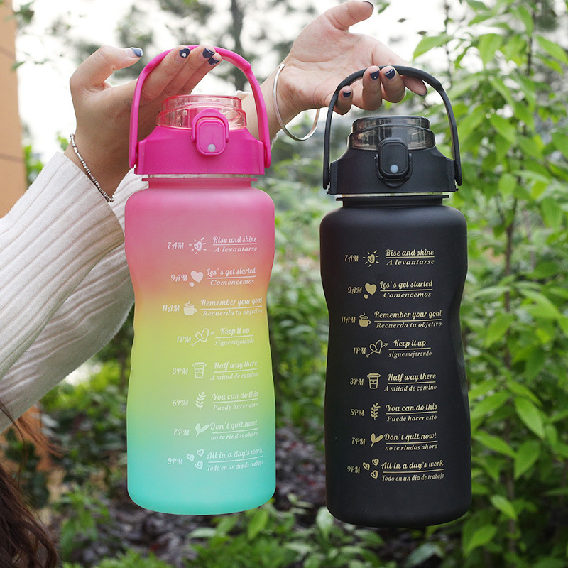 Botella deportiva degradada de gran capacidad – con pajilla y tapa, set de 3 piezas