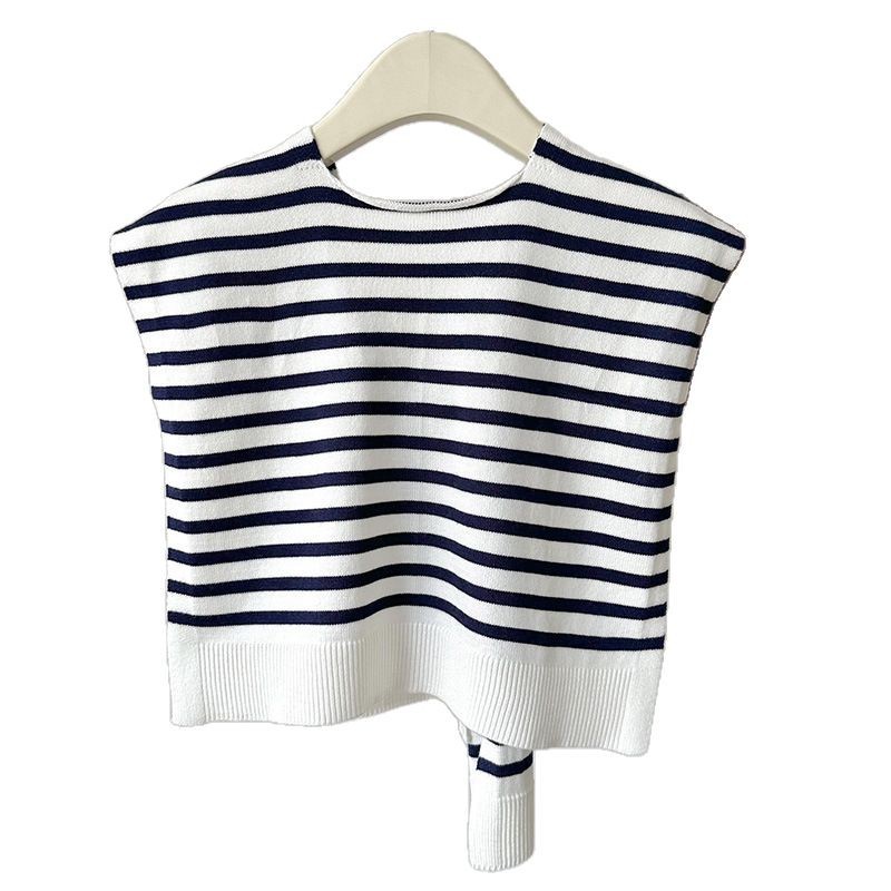 Sopa de primavera y otoño coreana color blanco y negro decoración de cuello falso sopa de punto de rayas de protección solar sopa de mujer