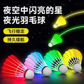 夜光羽毛球塑料防风带灯户外训练室外尼龙夜间荧光发光鹅毛球套装