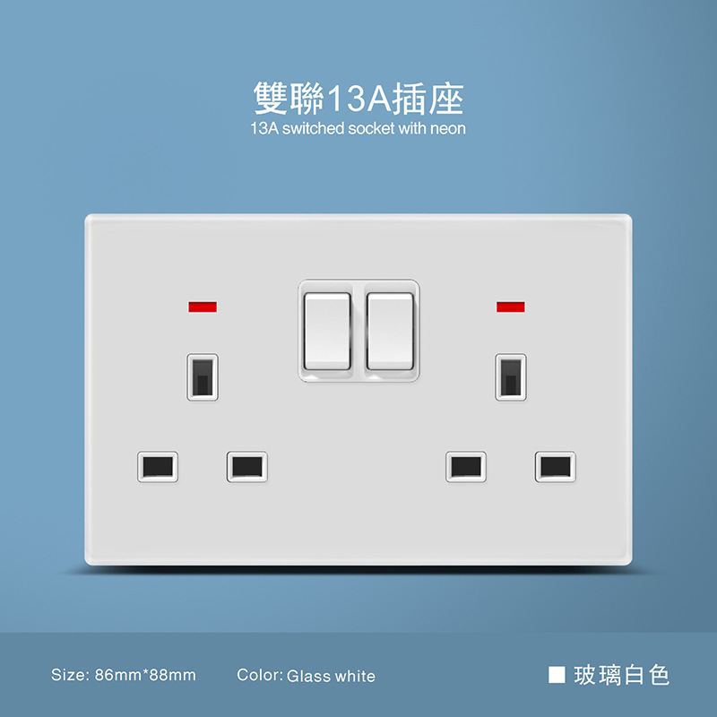 Inglés europeo 250V13A tres orificios Typec toma de corriente de carga Panel de vidrio 16A interruptor estándar de la UE