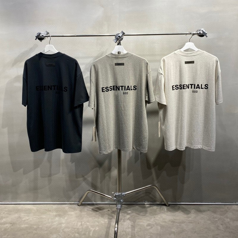 Green X Edition ESSENTIALS Season 8 fog Flocking Letter Crewneck Loose Couple Short Sleeve T-shirt Men