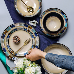 OMK American plate and bowl set ceramic retro Western restaurant steak pasta plate home eating bowl deep plate noodle bowl