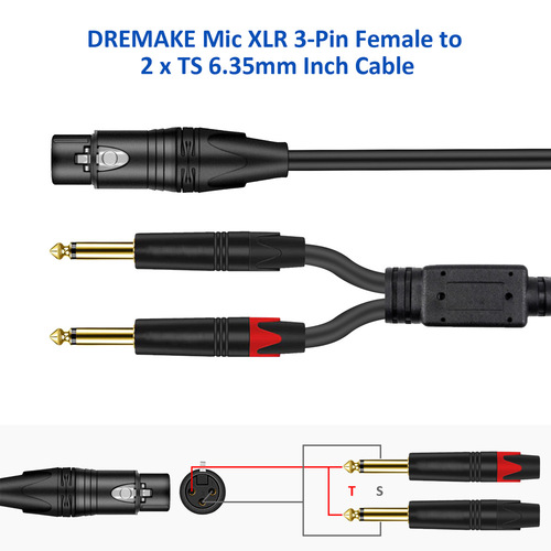 卡农母转双大二芯 XLR卡侬6.35/6.5一分二音频线 0.3米卡侬一分二