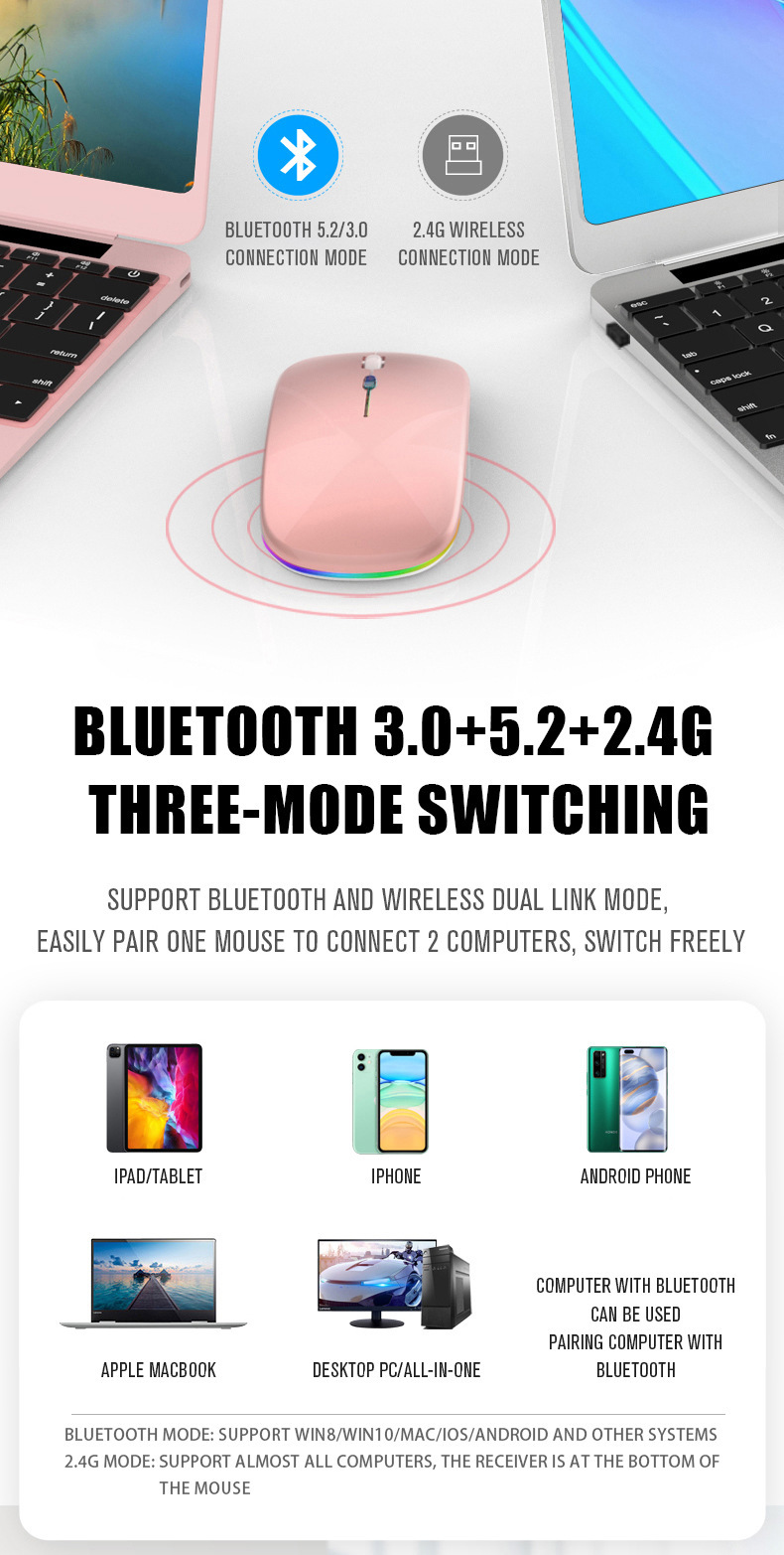厂家批发2.4G 蓝牙鼠标无线充电款静音无声适用ipad手机平板礼品详情17