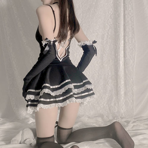 Lolita Maid Costume, Sleepwear Passionate Temptation, No Undress Cute Sexy Tease Camisole Dress Set