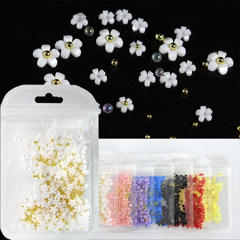 200 ногтей пятилепестковый цветок ювелирные изделия сумка белый розовый цветок ювелирные изделия с золотыми и серебряными бусинами смола цветок кросс-Бордер