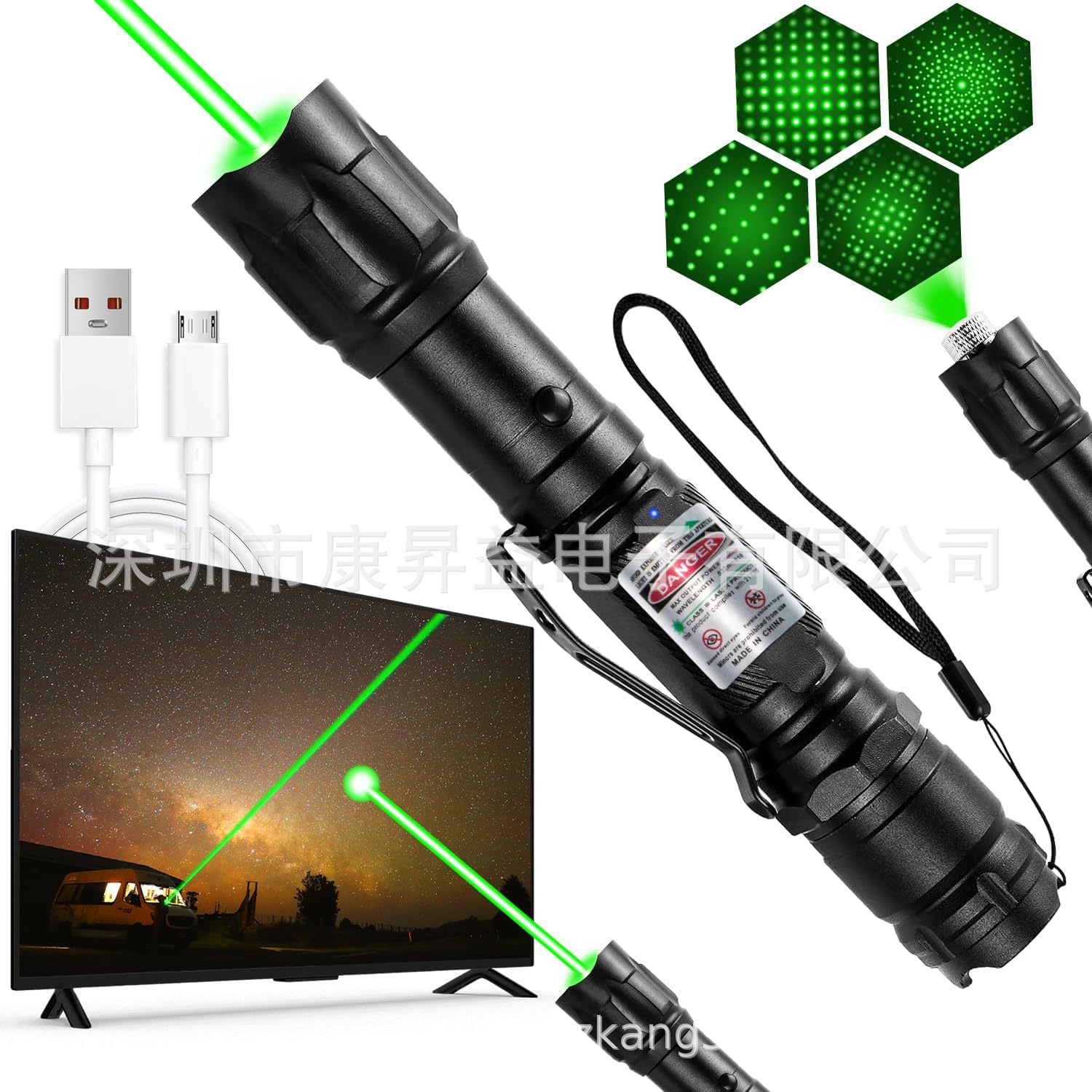 Luz láser verde láser de alta potencia USB carga directa Gypsophila patrón láser luz roja luz verde linterna láser image 2