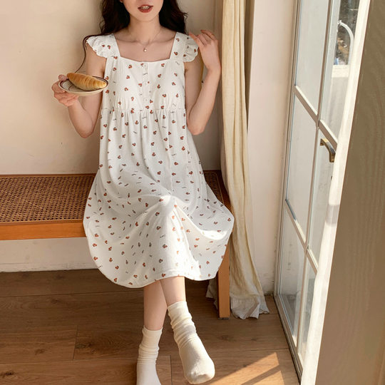 Knitted little jacquard cute cartoon suit Princess style pajamas women's summer wearable loose casual home wear
