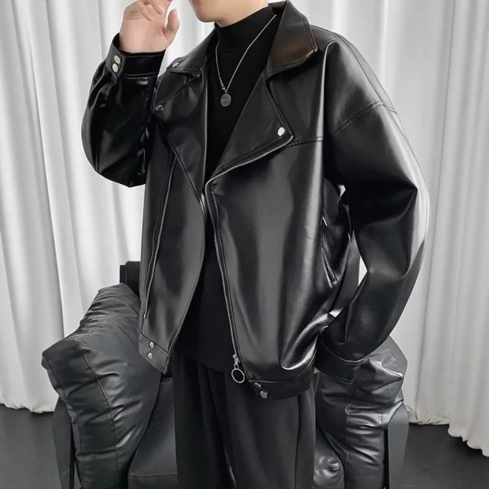 皮衣外套男秋冬2025新款男款皮夹克设计感男士冬季休闲款男生夹克