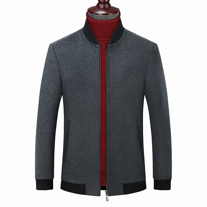 Распродажа: 25 новых мужских шерстяных курток в тонкую полоску на осень и зиму, деловые повседневные пальто среднего возраста с воротником-стойкой