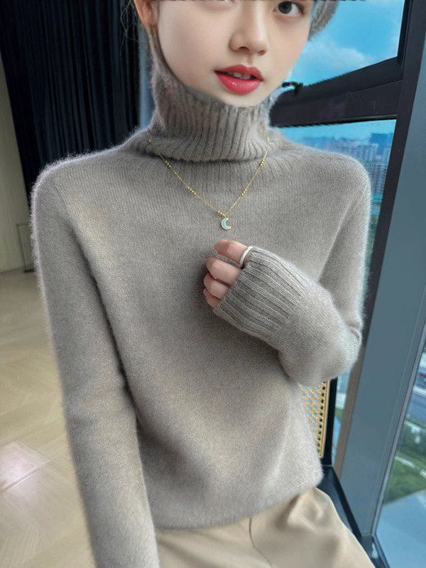 Autumn and winter seamless one-piece wool sweater for women, 100% pure wool, thickened, half-high collar, knitted cashmere base layer, manufacturer Autumn and winter seamless one-piece wool sweater for women, 100% pure wool, thickened, half-high collar, knitted cashmere base layer, manufacturer