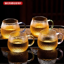 定制加厚耐热锤纹玻璃品茗杯小茶杯带把杯功夫茶具套装家用水杯子