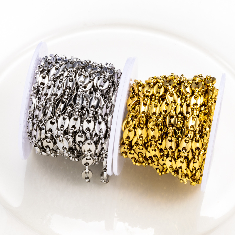 304 Stainless Steel Material Geometric Pattern All Seasons Season Plating Design 1 M 304 Stainless Steel Coffee Bean Chain 5.2mm Jewelry Accessories Chain