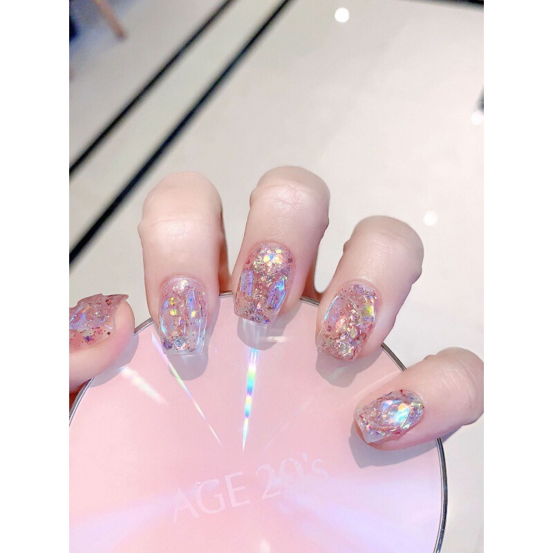 [original Real Shot] Purely Handmade Wearable Nails Internet Celebrity Nail Art Patch Aurora Flash Diamond Disco Large Sequin Broken Diamond