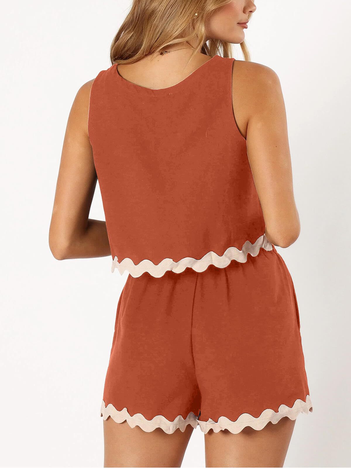 227g Weight Sleeveless Sleeve Length Linen, Lace Fabric Type Shorts Pants Type Shorts Co-ord Set Sets Type 2 Pieces Set Quantity Daily Occasion Round Neck Neckline Loose Fit Type Color Block, Waves Pattern Summer Season Women's Gender Casual Style Lace Craft Daily Women's Casual Color Block Waves Linen Lace Shorts Co-ord Set Shorts Shorts Sets 8