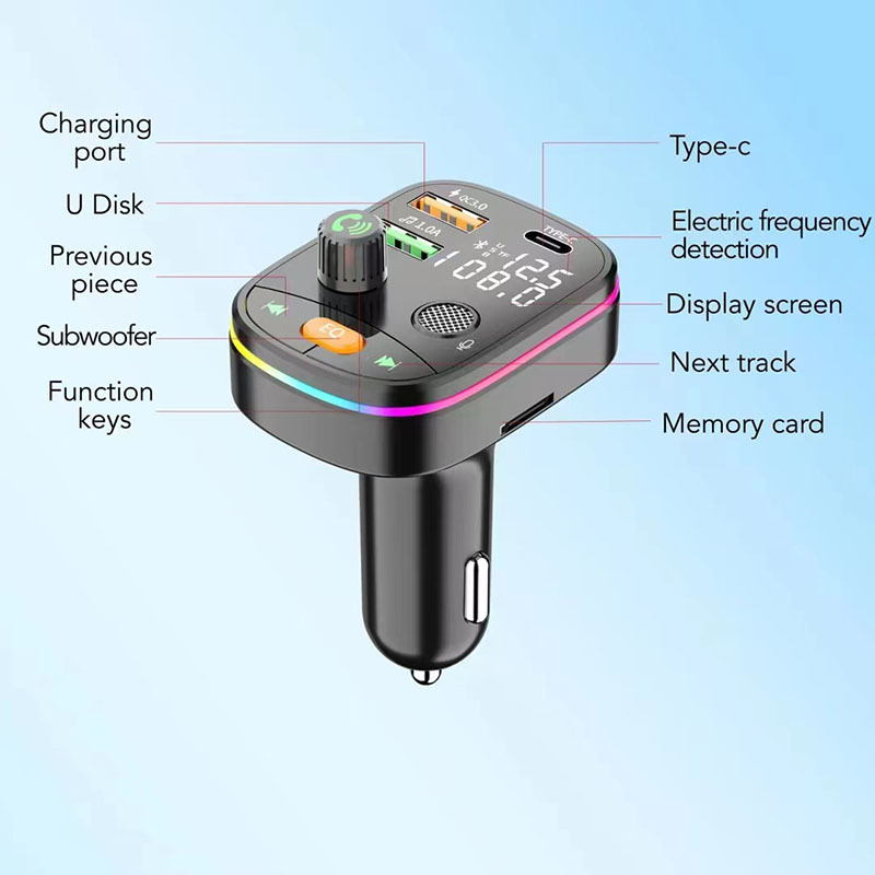 New Car Bluetooth MP3 with TYPE-C Port PD Charging 3.1A Car FM Transmitter Battery Voltage Dual Display