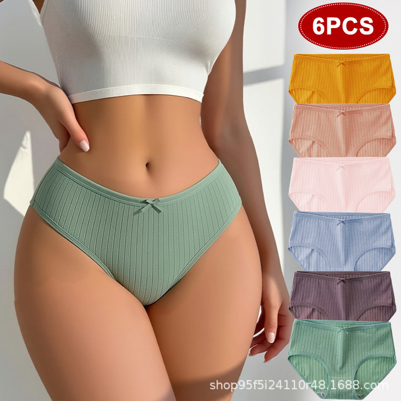 6 pairs of mid-rise women's panties, simple style with bow design, European and American style, suitable for everyday wear and dates 6 pairs of mid-rise women's panties, simple style with bow design, European and American style, suitable for everyday wear and dates