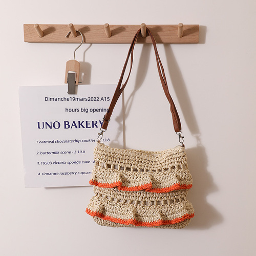 European and American style crossbody floral edging straw bag wholesale ruffled summer colorful straw bag woven bag seaside beach vacation bag