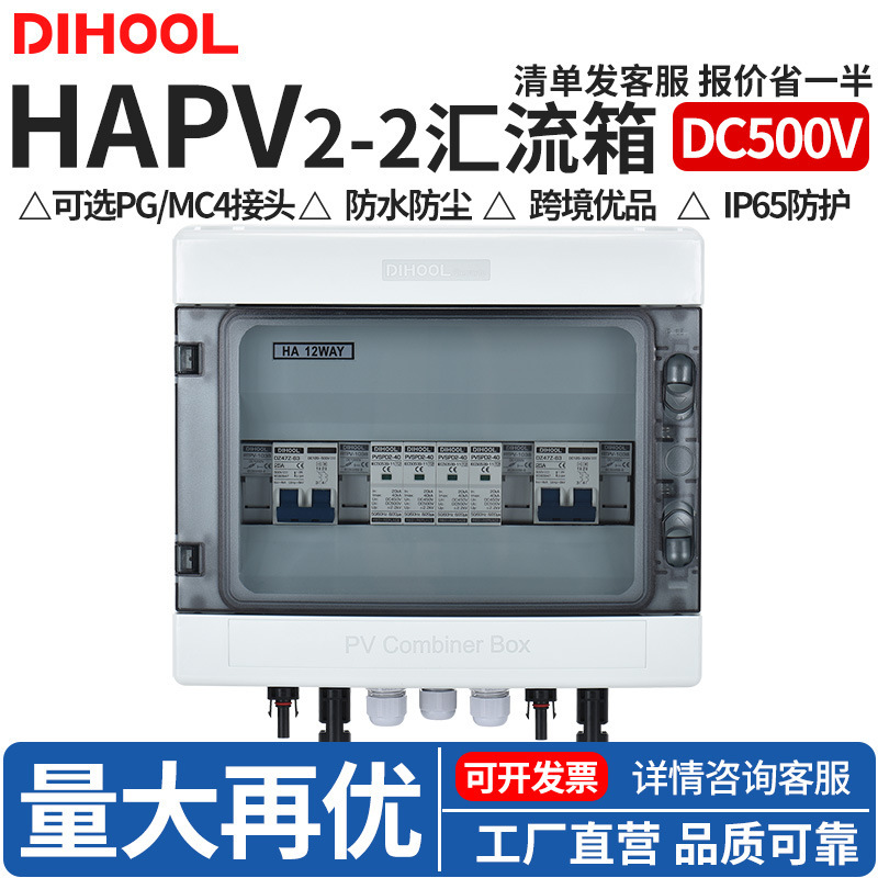 Dc500V Photovoltaic Dc Combiner Box Two-In-Two-Out Abs Plastic Solar Surge Protection Distribution Box Waterproof
