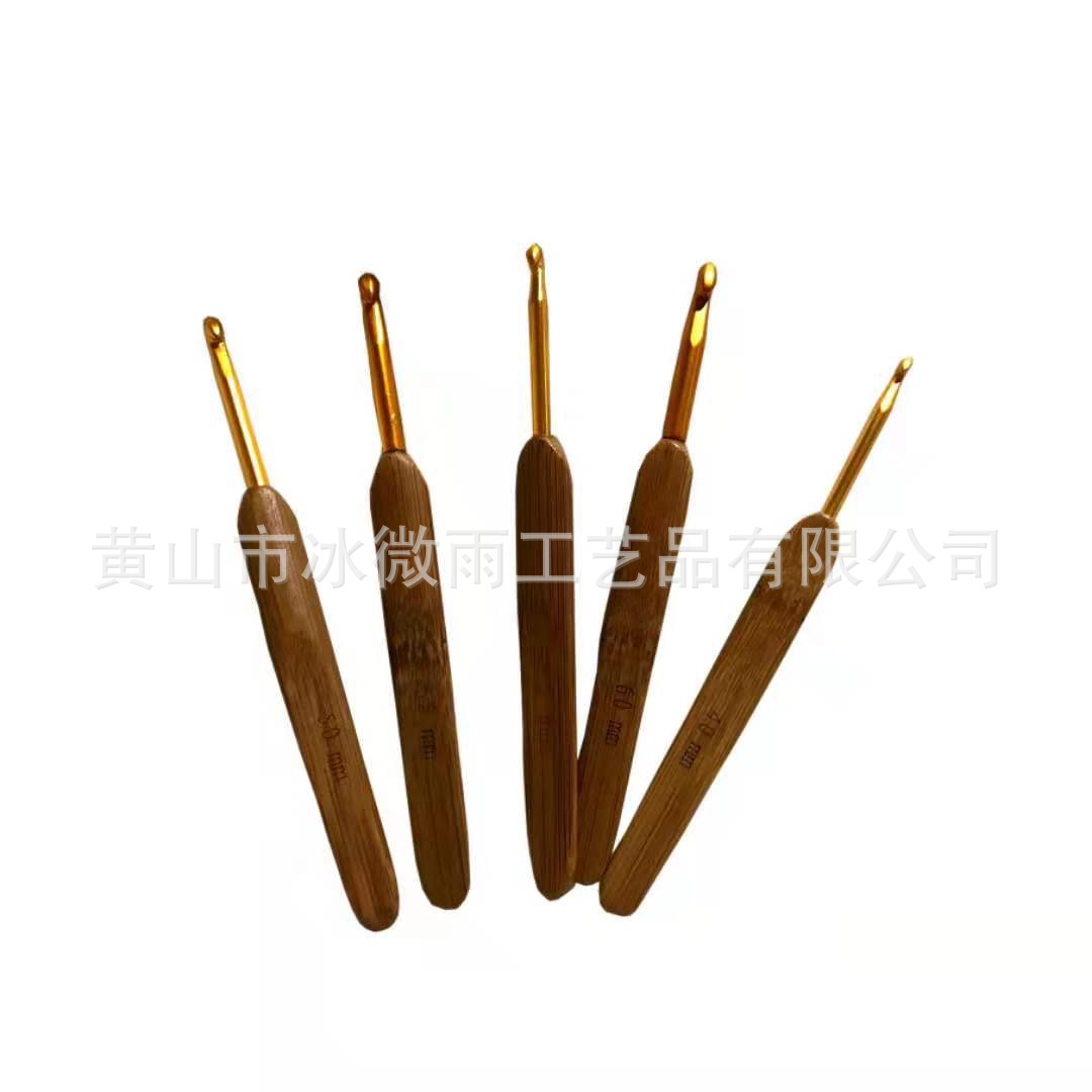 Bwy hielo lluvia tejer herramienta aguja de bambú carbonizado bambú mango metal crochet 10 piezas un conjunto de agujas de lana de ganchillo de Bambú