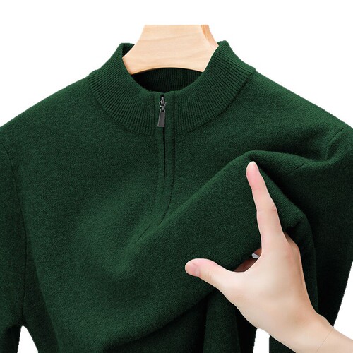 Cross-border half-high collar sweater middle-aged men's clothing autumn and winter men's clothing monochrome half-zip hoodie versatile base knit top