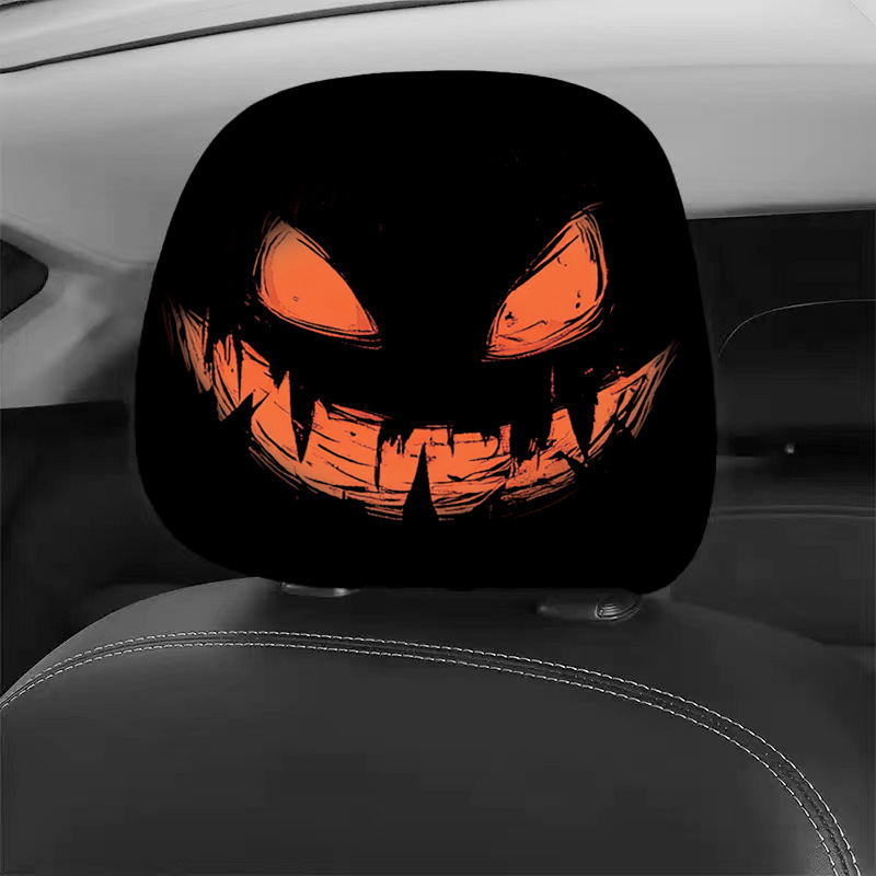 Cross-Border Foreign Trade Double-Sided Printing Car Headrest Cover Halloween Pumpkin Skull Spoof Universal Car Decorative Pillow Cover