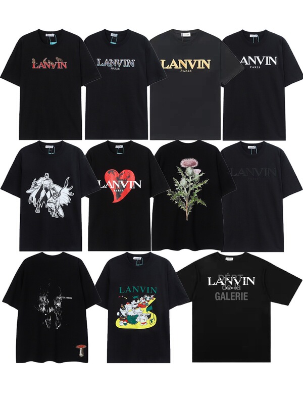 European and American Cross-Border Gallery Dept Collaboration with Lanvin Letter Embroidery Pattern Print Couple's Short-Sleeve T-Shirt Trendy