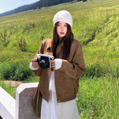 2025新款秋冬高级感小个子宽松休闲夹克上衣复古仿麂皮绒外套女秋