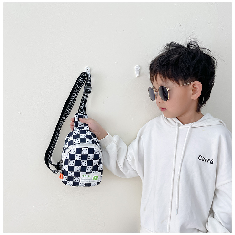 Handsome Baby Chest Bag, Cute Boy And Girl Crossbody Bag, Fashionable And Personalized Checkerboard Small Printed Shoulder Bag_voghion.com