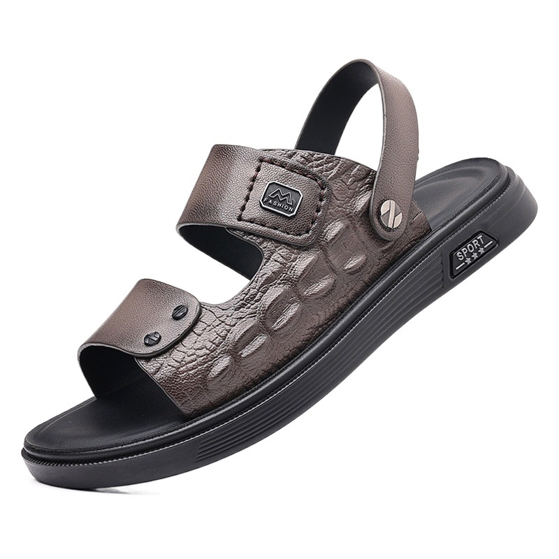 Sandalias de piel de oveja de primera capa para hombre, zapatos de playa de cuero genuino para exteriores, sandalias de cuero para hombre estilo papá a la moda, pantuflas para hombre.