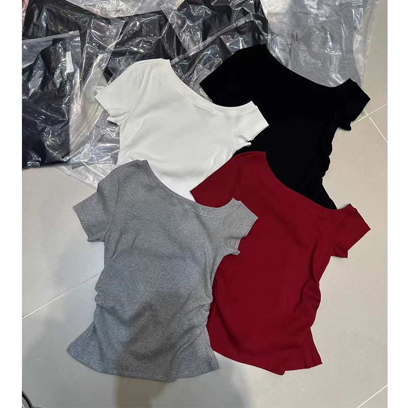 Shenzhen 2025 New Nanyou Women's European Designer Style Discreet Off-Shoulder Slim Top Short-Sleeved T-Shirt for Women
