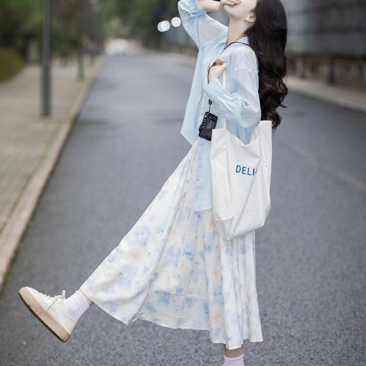 2026 New Style French Gentle Floral Dress for Women, Early Spring Outfit, Elegant Shirt and Matching Long Skirt
