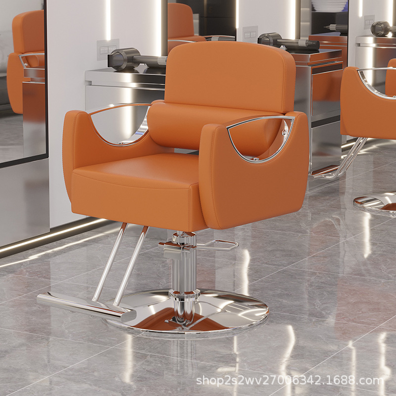 La misma silla de corte de pelo de la peluquería, el reposabrazos de acero inoxidable, la silla de permanente se puede levantar y bajar, la silla de peluquería, el pedal de acero inoxidable cruza la frontera. image 15