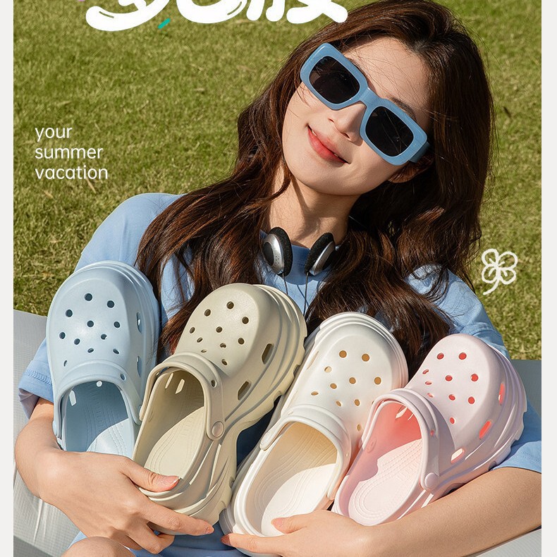 Croc Shoes 2026 Spring and Summer New Products Can Be Worn Outside, Beach Slippers, Indoor Home Height-Increasing Thick-Soled Breathable Sandals for Women