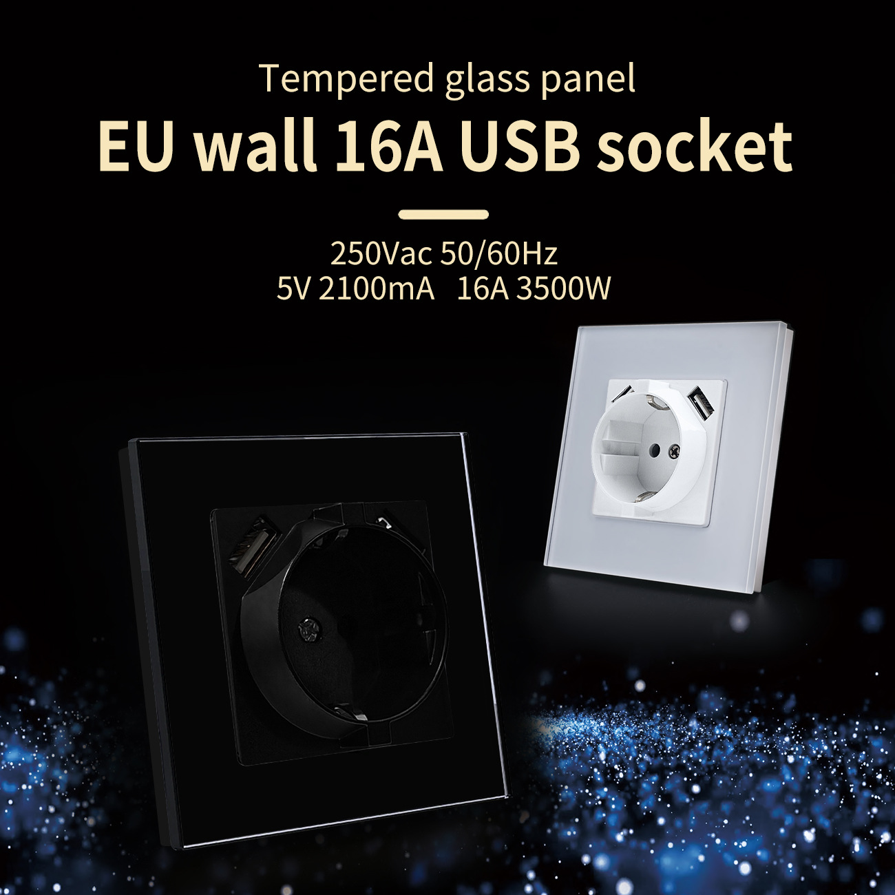 新款欧标86型墙壁插座钢化玻璃面板嵌入式暗装圆形盒USB插座批发E