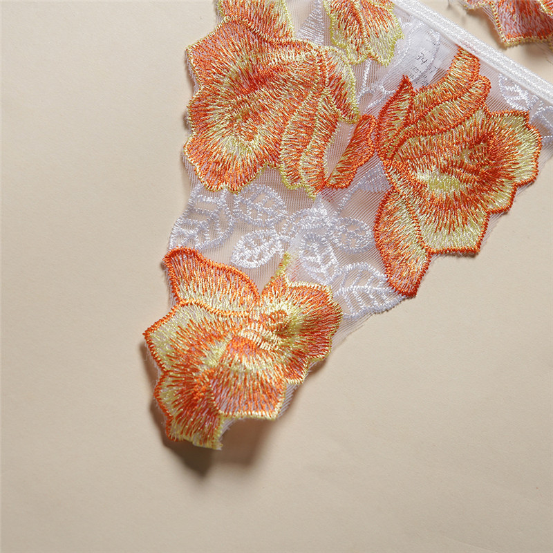 Ensemble trois pièces de sous-vêtements sexy pour femmes, porte-jarretelles brodé à fleurs, nouvelle collection tendance_voghion.com