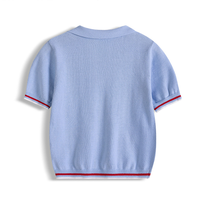 Camisa de polo a rayas para niños de categoría A transfronteriza Camiseta de manga corta para niños Camiseta de punto de solapa para niños transpirable