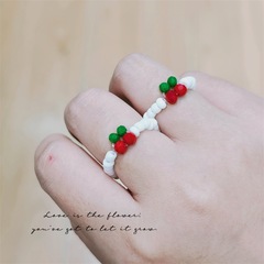 New Summer Fruit Cherry Cute Sweet Lady Crystal Bead Seed Bead Handmade Ring Finger Ring