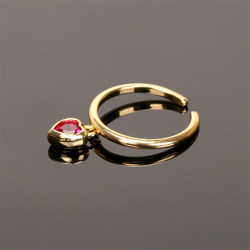 Micro Heart-shaped Zircon Ring Female Fashion Design Ins Index Finger Ring Simple Gold Plated Copper Ring Open Ring Wholesale display picture 12