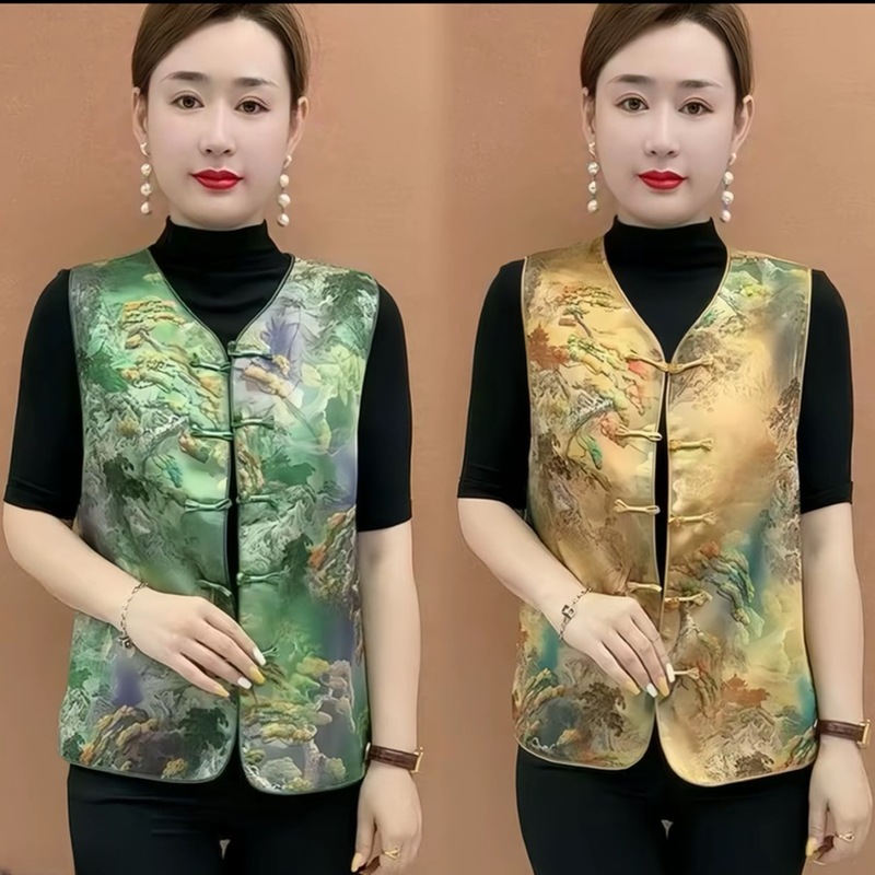 中式国风气质马甲时尚复古提花坎肩背心盘扣女装新款无袖|undefined
