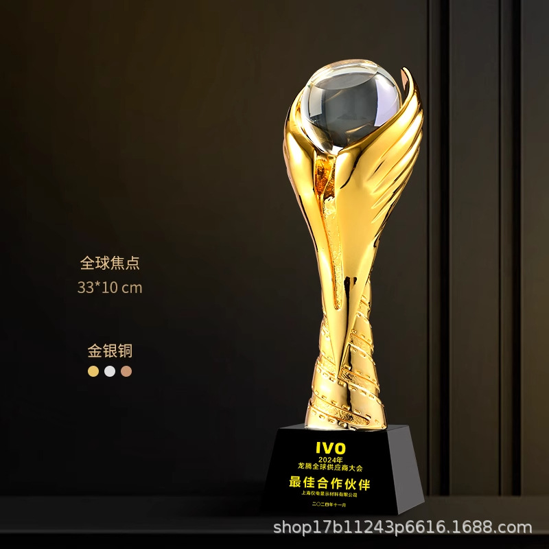 Reunión anual creativa de trofeos de resina oro, plata, bronce, estrella de cristal, competencia de baloncesto, conmemoración creativa del excelente personal