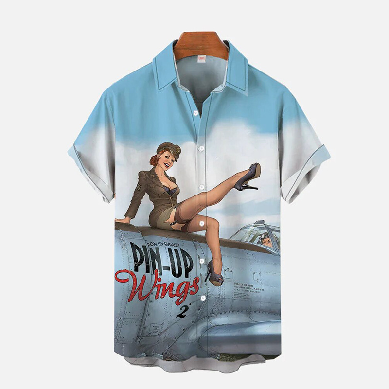 2024 cross-border European and American men's new plus size short-sleeved shirt 3D digital printing casual Hawaiian lapel men's clothing
