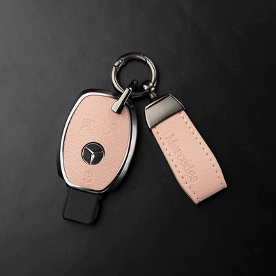 Car key bag | Leather, High-End Shell - mercedes-benz-c-class-3-button-key-fob-original-emblem-pendant-aima-orange