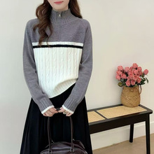 韩版修身短款polo领外穿拉链针织开衫女辣妹秋冬新款休闲百搭毛衣