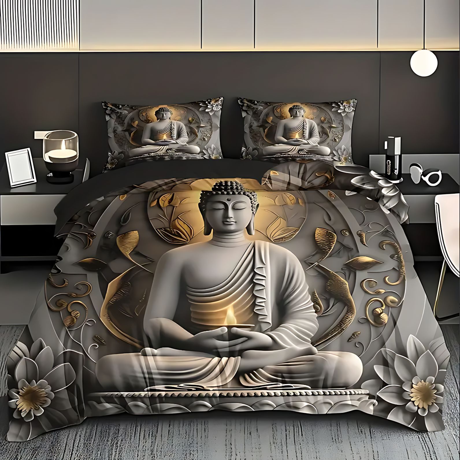 TEMU / JIT comercio exterior transfronterizo cómodo Zen Buda tema de impresión digital HD colcha colcha colcha colcha kit