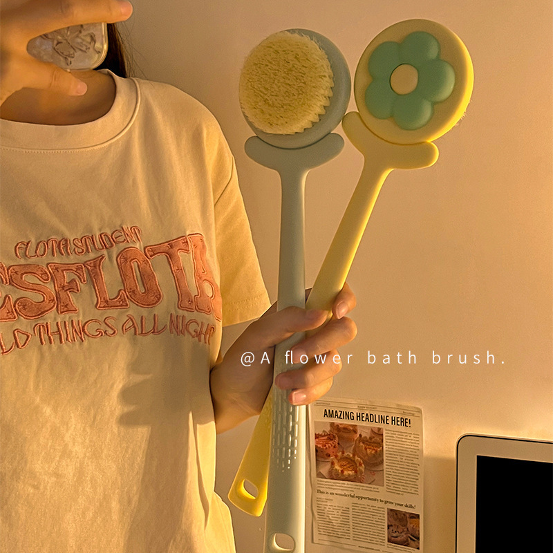 Bath Brush, Back Scrubber, Women's Shower Brush, Long-Handled Soft-Bristle Body Brush, Exfoliating Scrub Brush, Self-Use