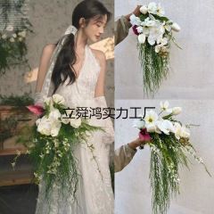 森系旅拍园林风婚纱摄影道具美学拍照婚礼瀑布水滴仿真新娘手捧花