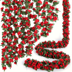 跨境亚马逊仿真玫瑰花藤条45头双色花条牡丹藤蔓遮丑空调软装装饰