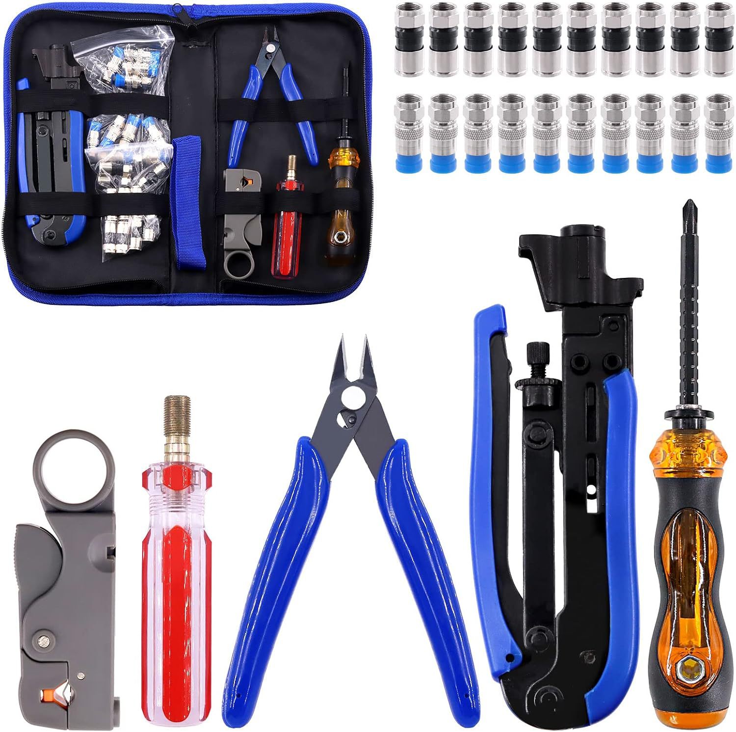 Tanstic 25Pcs Coax Cable Crimper Tool Kit, Including Coax Cr